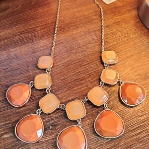 Talbots Peach and Tan Faceted Multi-Drop Necklace